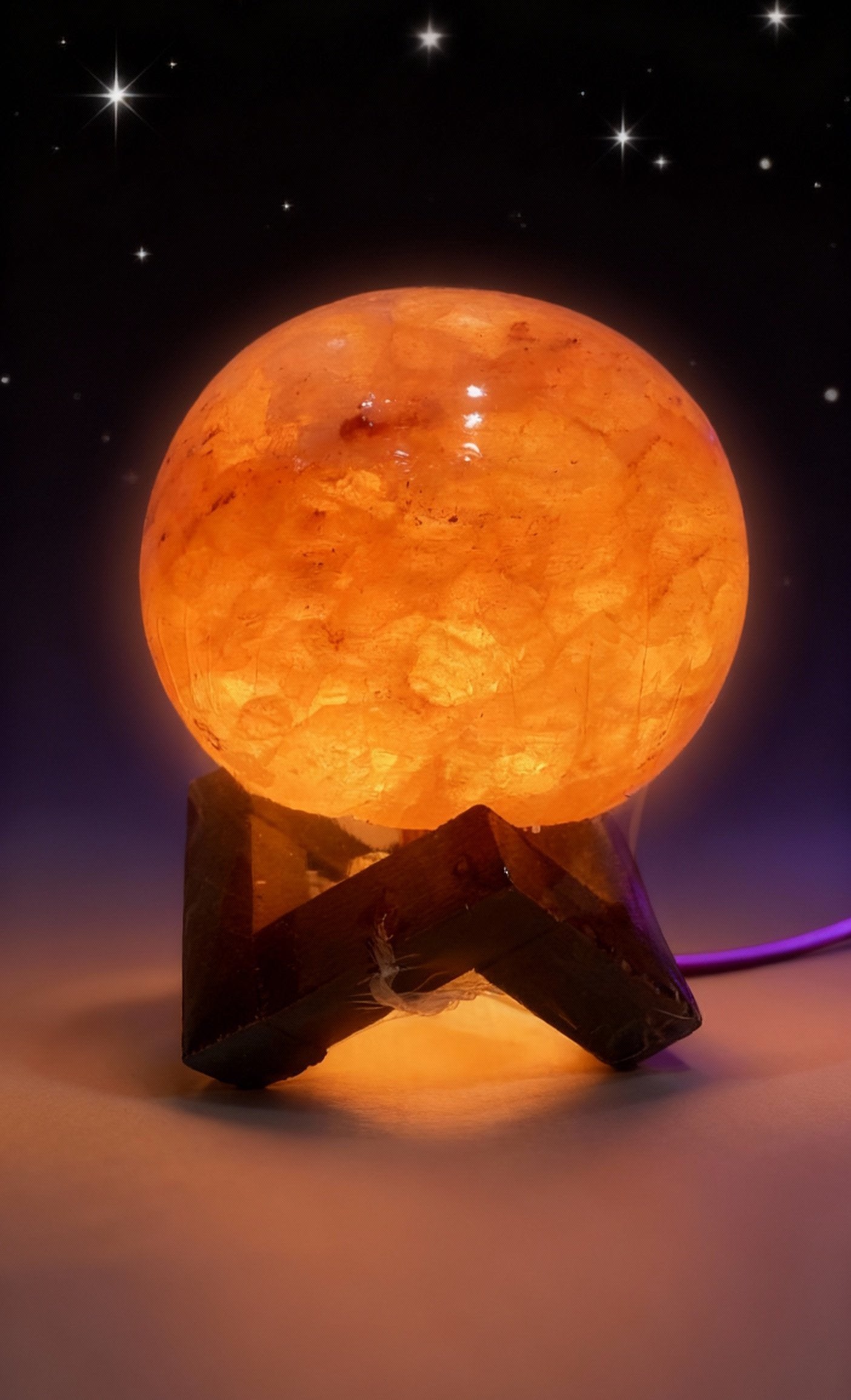 AB Pink Salt Decor Polished Sphere Himalayan Salt Lamp 6-7in Wood Base