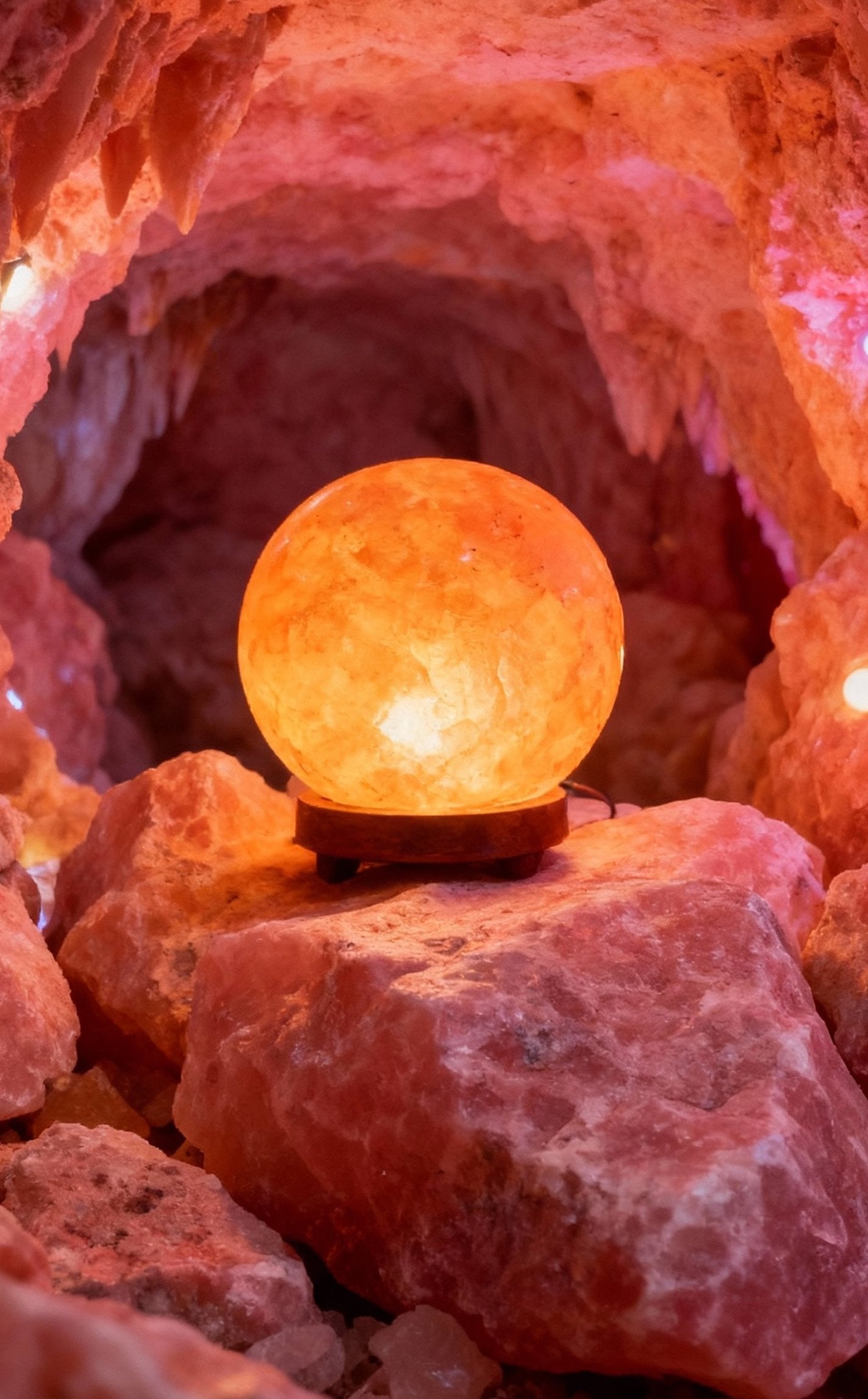 AB Pink Salt Decor Polished Sphere Himalayan Salt Lamp 6-7in Wood Base